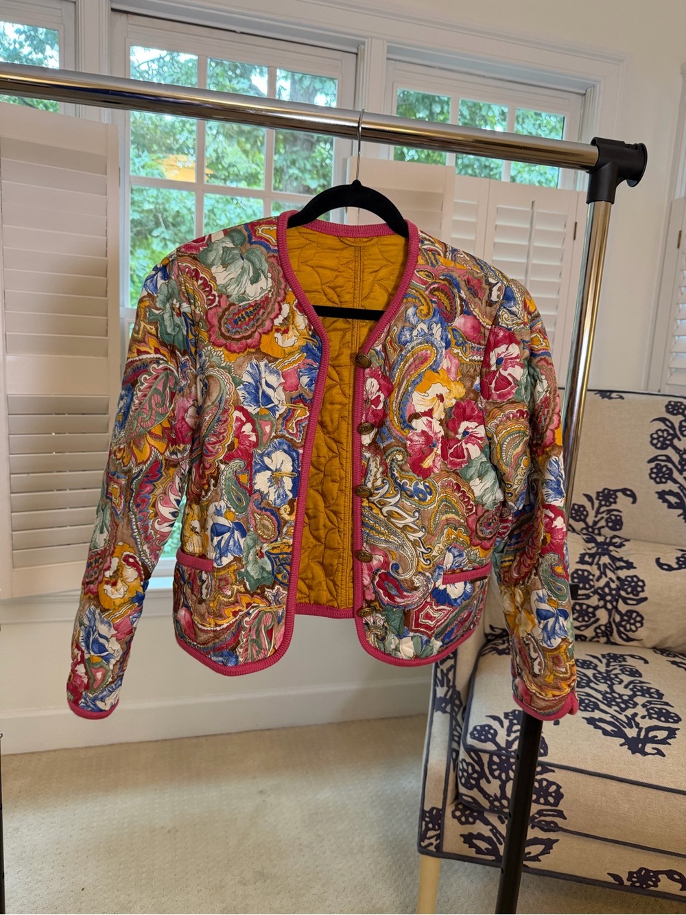 Quilted Geiger Multicolor Paisley Women's Jacket - Pink Trim
